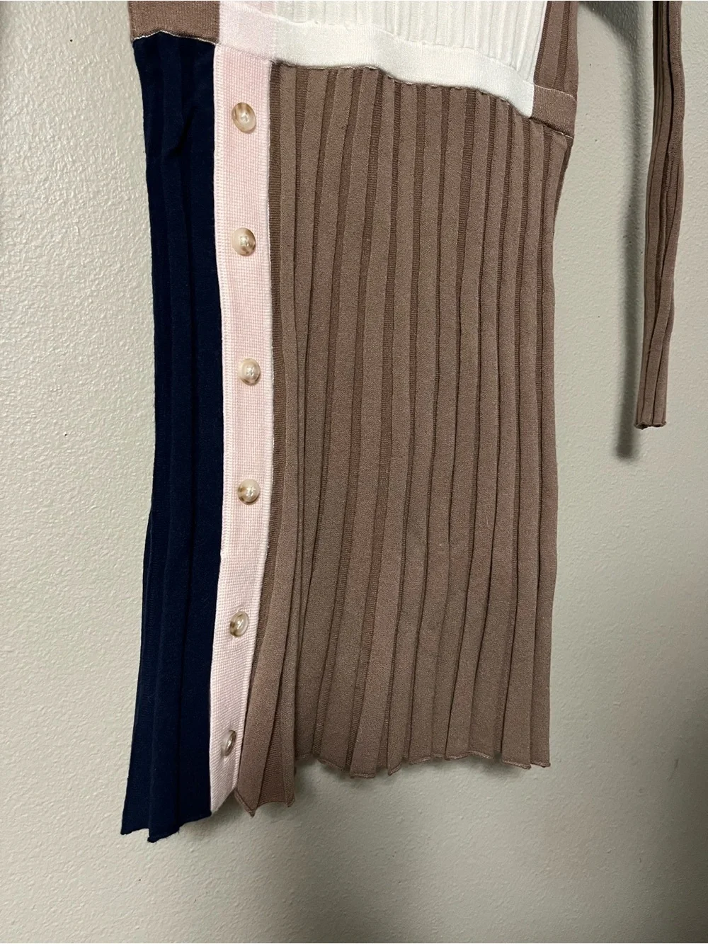 REISS KLEO 7-8 YRS RIBBED COLOURBLOCK FUNNEL NECK DRESS IN CAMEL